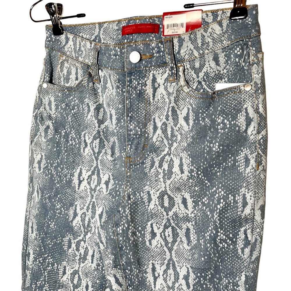 Jennifer Lopez NWT Snake Skin Blue Denim Pants Skinny Crop High Rise Size 4 - Picture 4 of 11